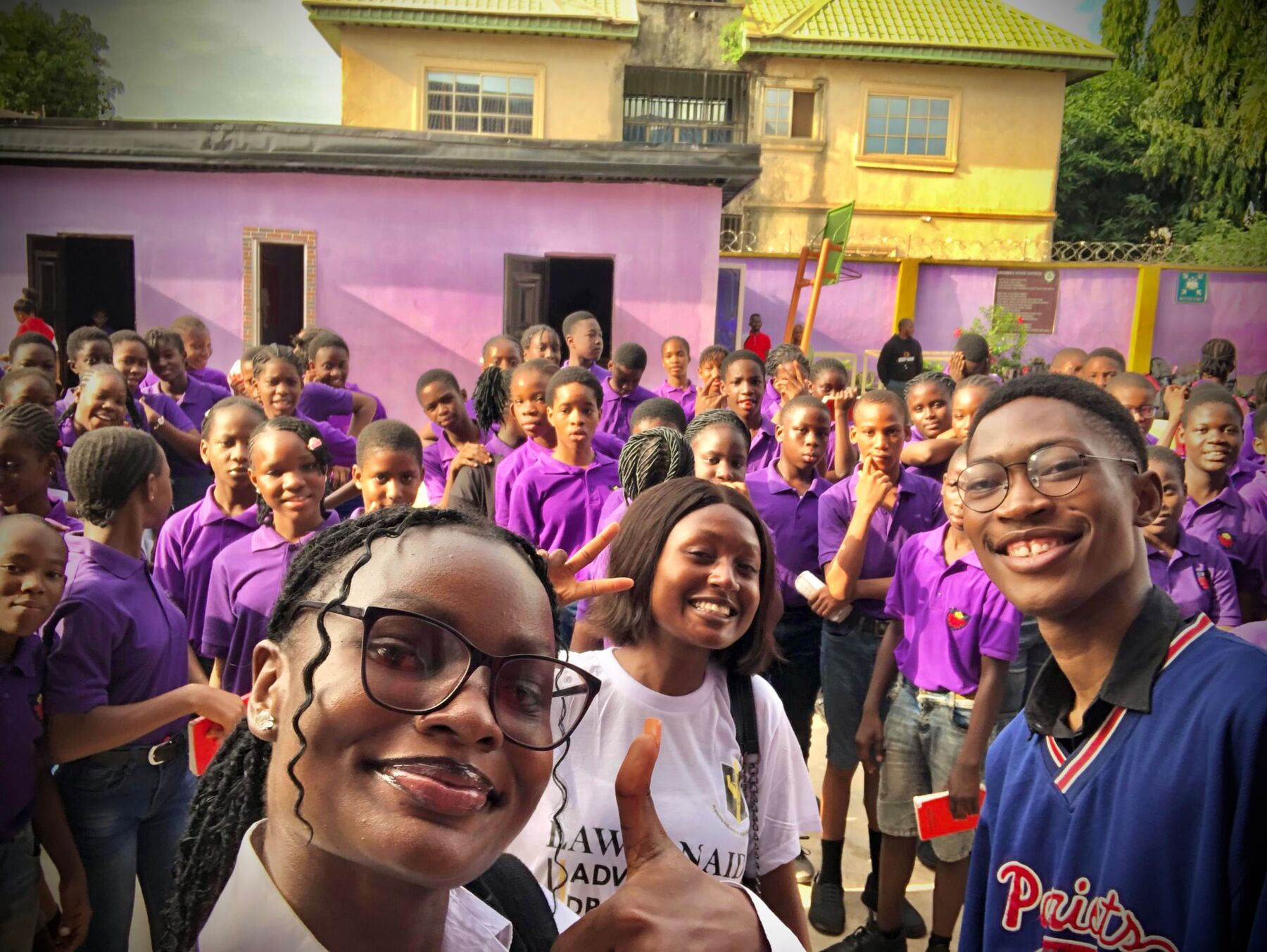 Maryjane with volunteers and secondary school students during an outreach
